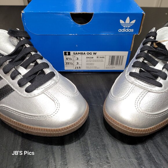Adidas SAMBA OG Originals Silver Metallic Black Gum Women's JI4218 - Picture 14 of 16